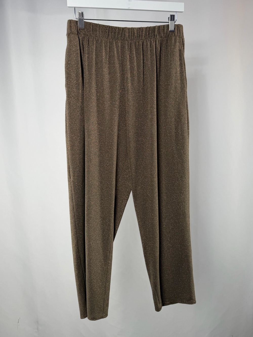 Chiara Boni La Petite Robe Metallic‎ Brown Elastic Waist Straight Leg Pants